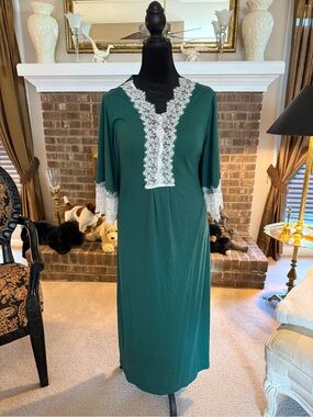 Emerald Green Nightgown with White Lace Trim